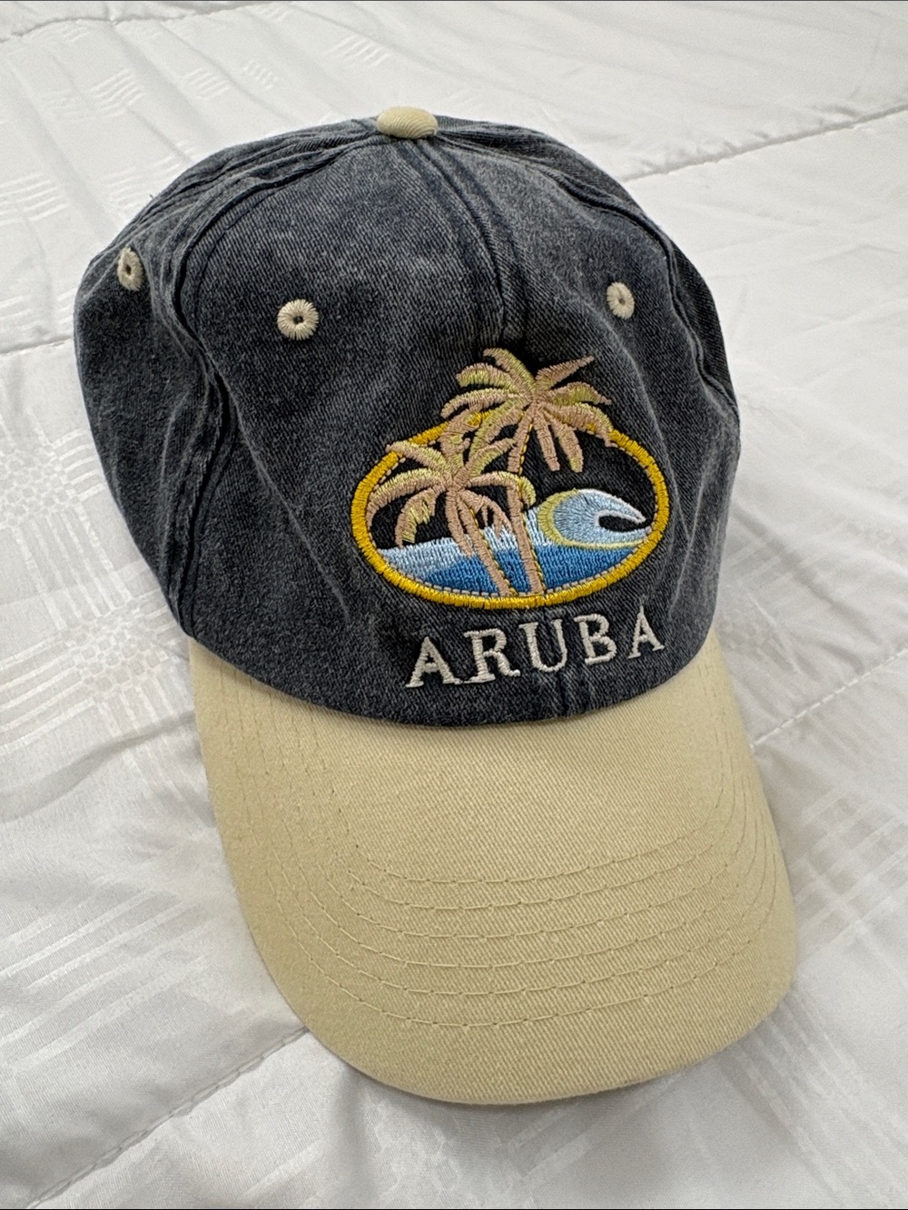Vintage Aruba Embroidered Palm Tree Baseball Cap